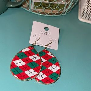 Checkered Red, Green, and White Earrings